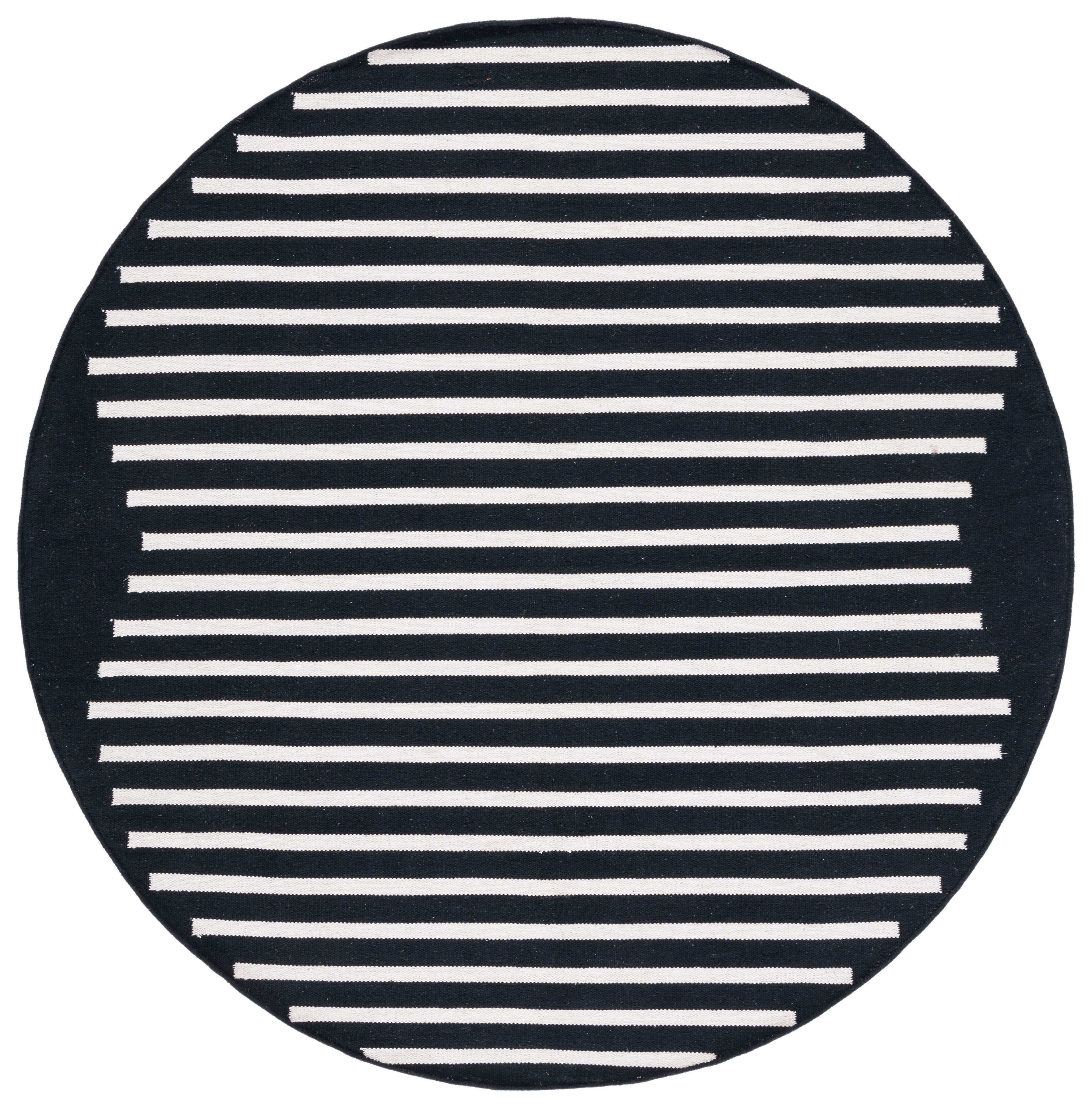 SAFAVIEH Montauk Amadine Striped Cotton Area Rug, Black/Ivory, 6' x 6' Round