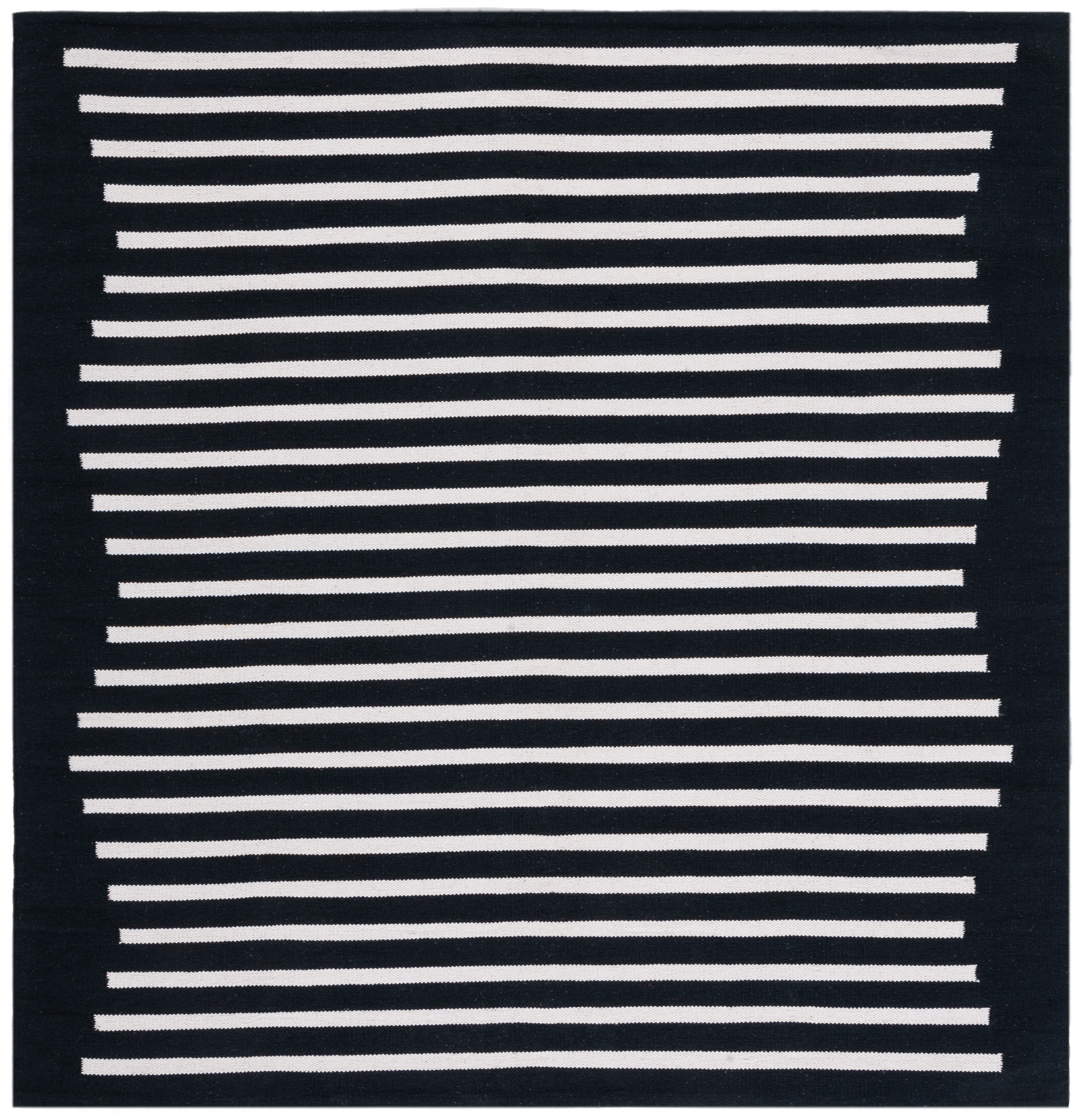 Handmade Black Cotton Flat Woven Reversible Square Rug