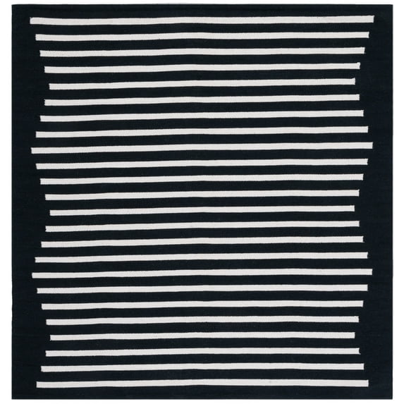 SAFAVIEH Montauk Amadine Striped Cotton Area Rug, Black/Ivory, 6' x 6' Square