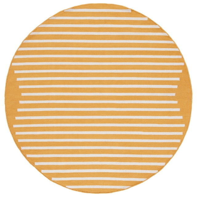 SAFAVIEH Montauk Amadine Striped Cotton Area Rug, Gold/Ivory, 6' x 6' Round