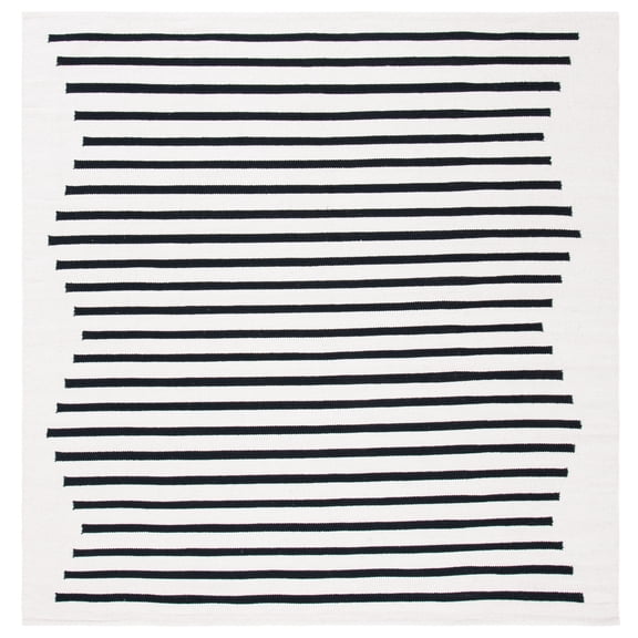 SAFAVIEH Montauk Amadine Striped Cotton Area Rug, Ivory/Black, 4' x 4' Square