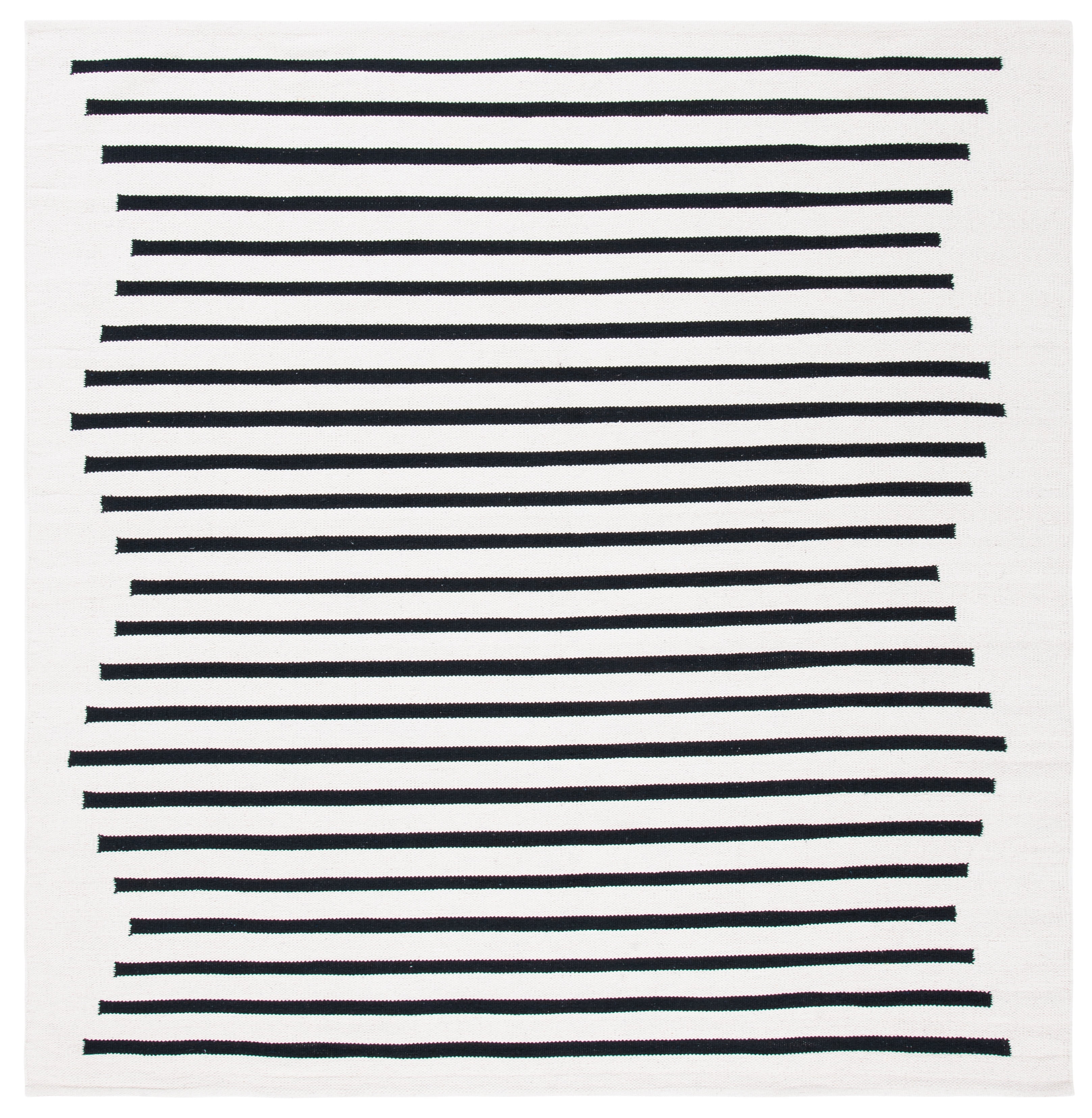 Handwoven Black Stripe Cotton 8' Square Flat Weave Rug