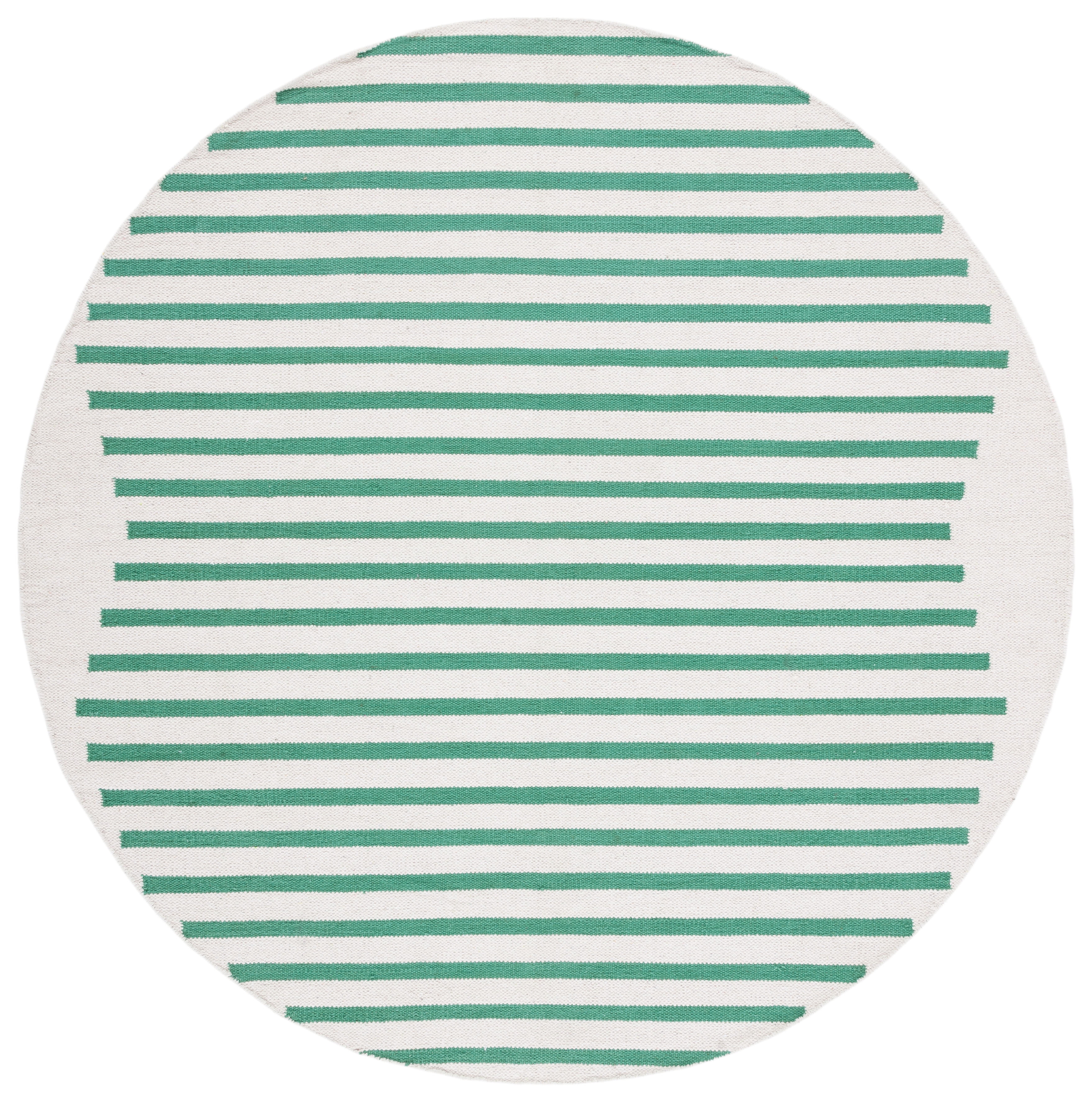 SAFAVIEH Montauk Amadine Striped Cotton Area Rug, Ivory/Dark Green, 6' x 6' Round