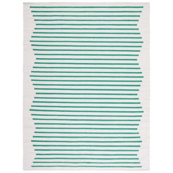 SAFAVIEH Montauk Amadine Striped Cotton Area Rug, Ivory/Dark Green, 9' x 12'