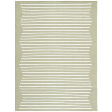 SAFAVIEH Montauk Amadine Striped Cotton Area Rug, Light Green/Ivory, 8' x 10'