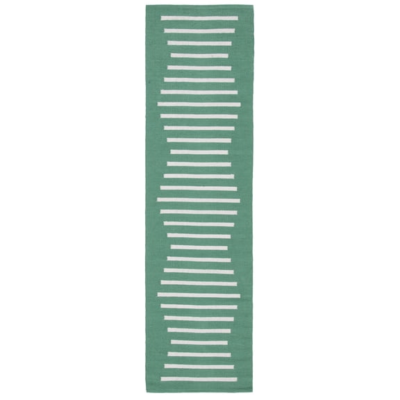 SAFAVIEH Montauk Amadine Striped Cotton Runner Rug, Dark Green/Ivory, 2'3" x 8'