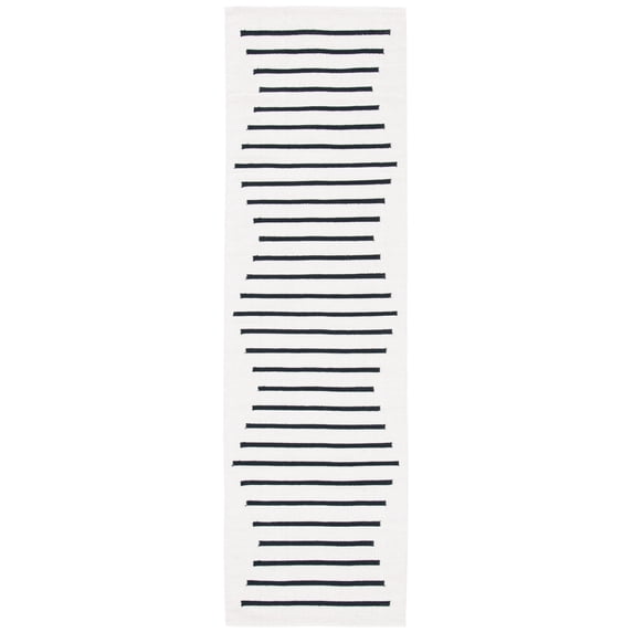 SAFAVIEH Montauk Amadine Striped Cotton Runner Rug, Ivory/Black, 2'3" x 8'