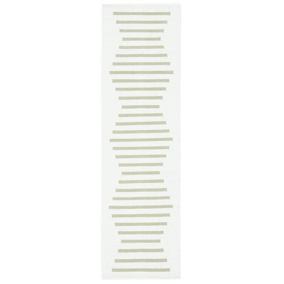 SAFAVIEH Montauk Amadine Striped Cotton Runner Rug, Ivory/Light Green, 2'3" x 8'