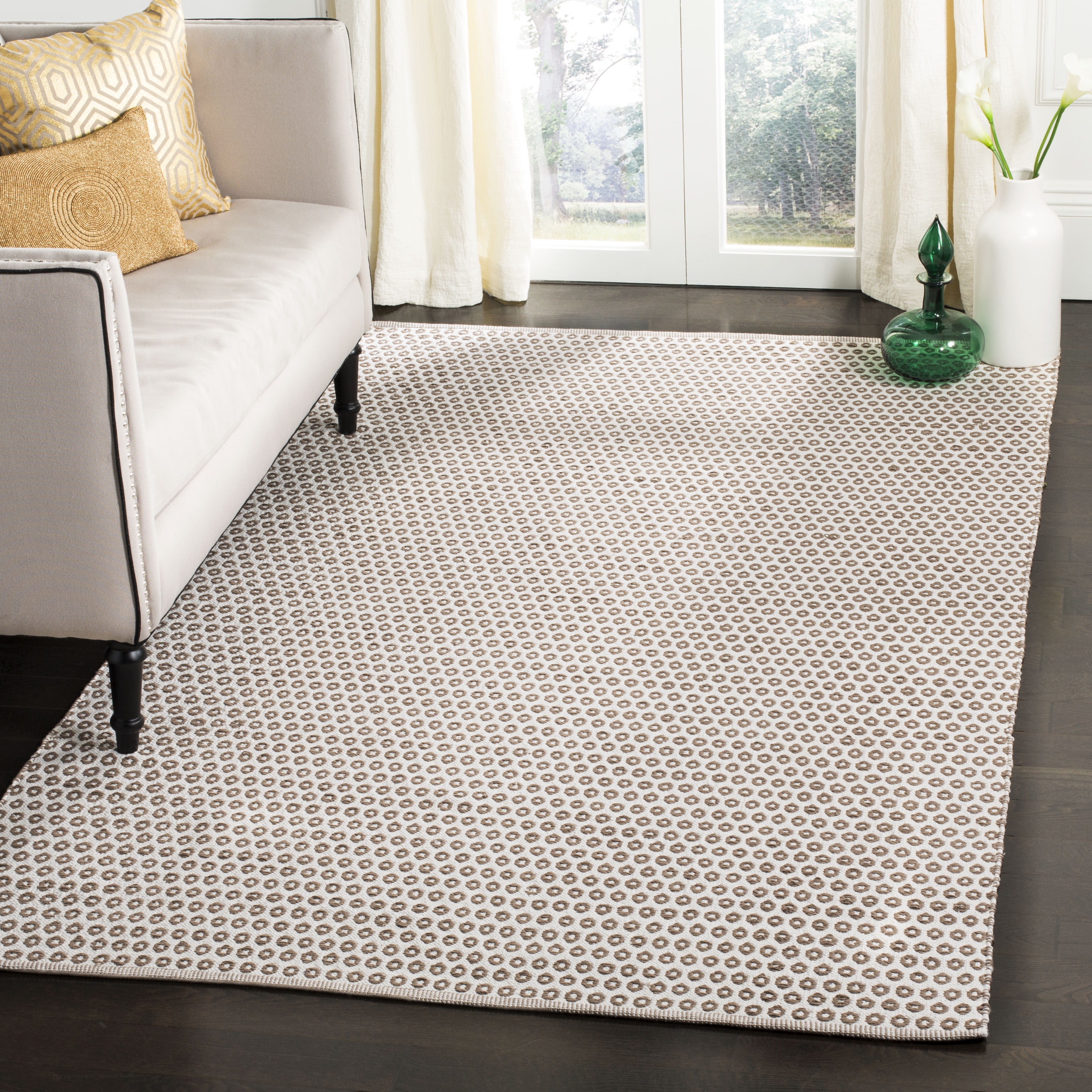 Taupe and Ivory Handwoven Wool Cotton Area Rug 6' x 9'