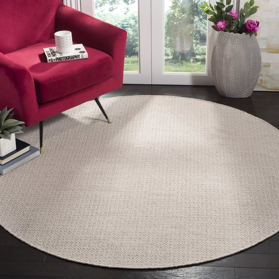 SAFAVIEH Montauk Audra Geometric Cotton Area Rug, Ivory/Beige, 6' x 6' Round