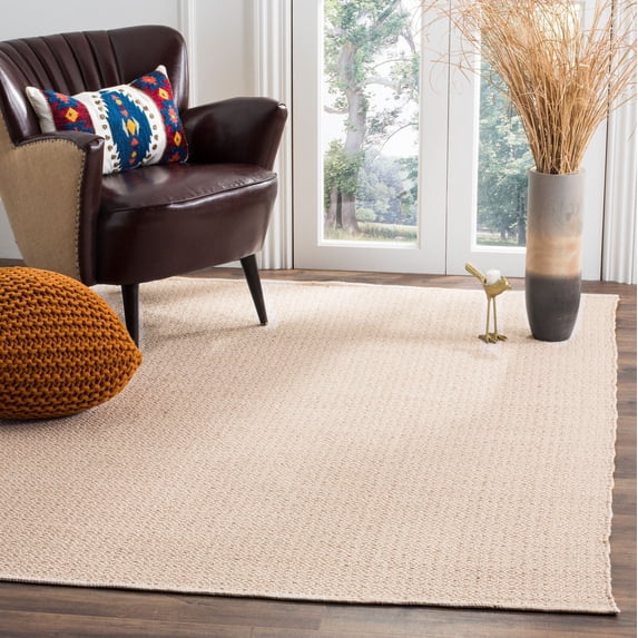SAFAVIEH Montauk Audra Geometric Cotton Area Rug, Ivory/Beige, 6' x 6' Square