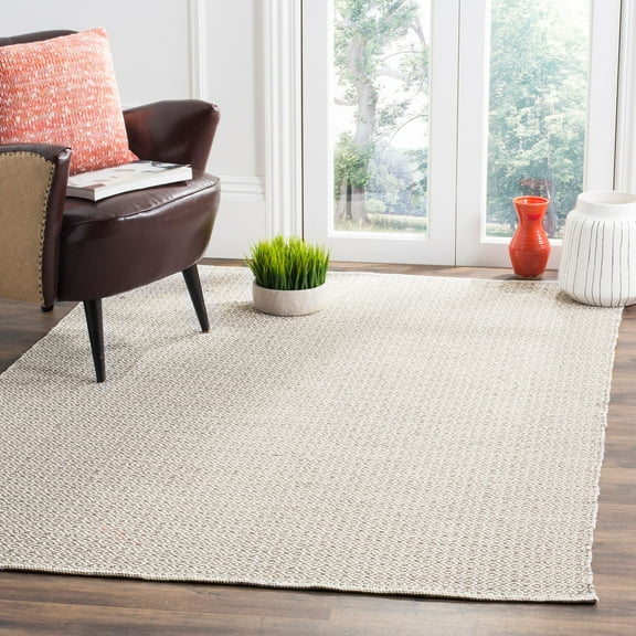 SAFAVIEH Montauk Audra Geometric Cotton Area Rug, Ivory/Grey, 6' x 6' Square