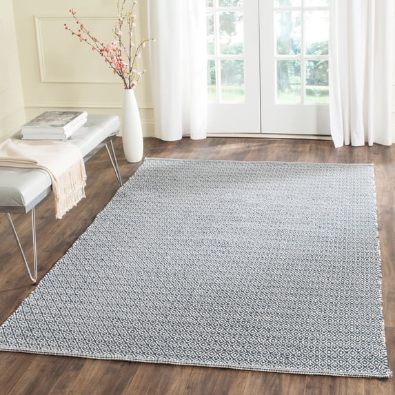 SAFAVIEH Montauk Audra Geometric Cotton Area Rug, Ivory/Navy, 6' x 6' Square