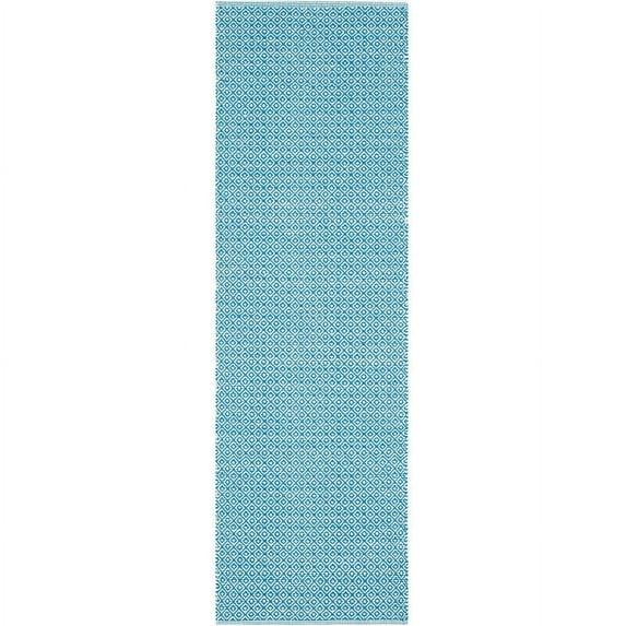 SAFAVIEH Montauk Audra Geometric Cotton Runner Rug, Ivory/Blue, 2'3" x 7'