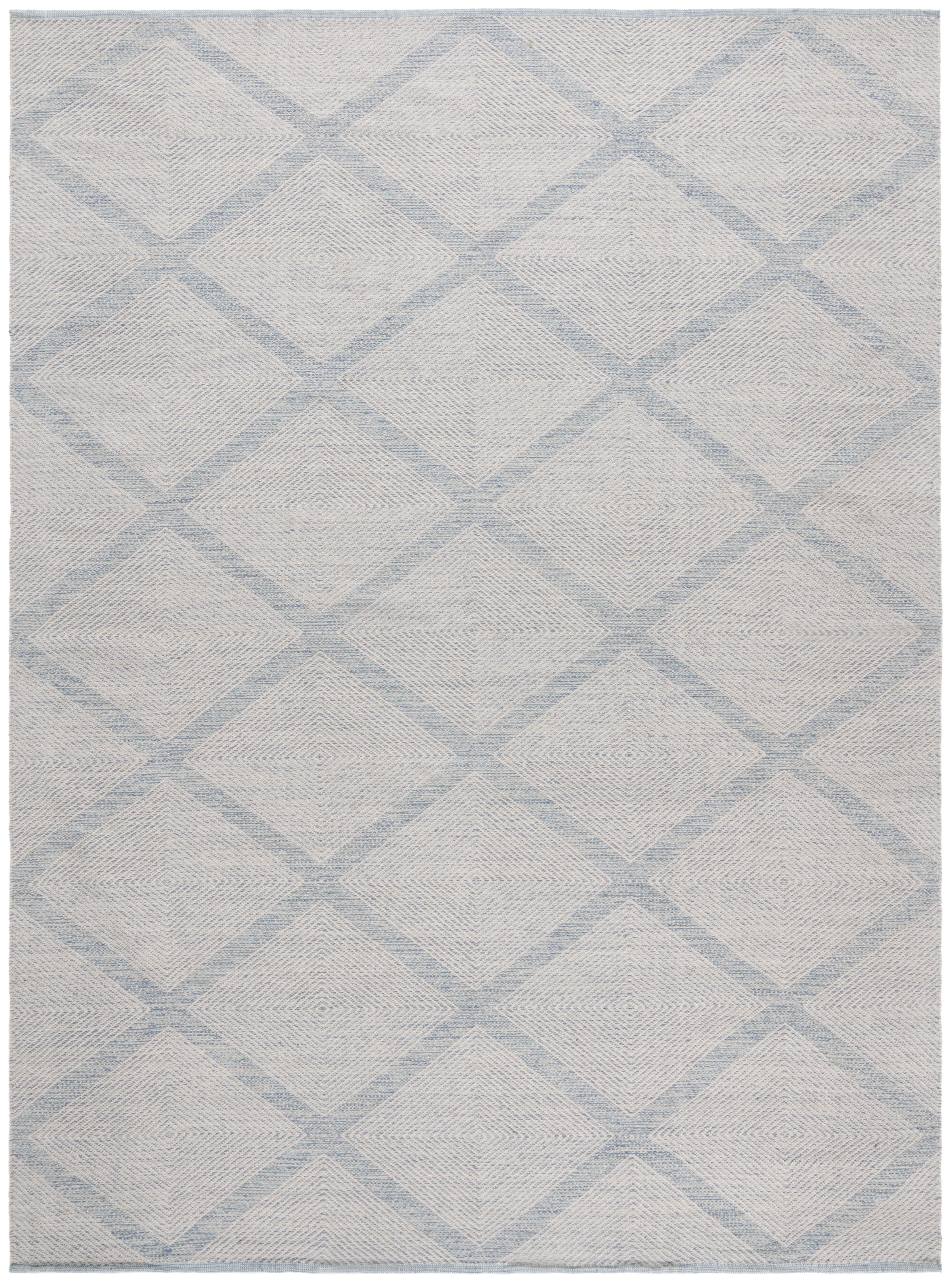 Light Blue and White Geometric Cotton Area Rug, 9' x 12'