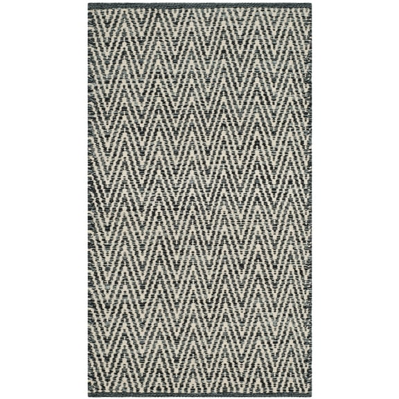 SAFAVIEH Montauk Bayram Geometric Cotton Area Rug, Ivory/Dark Grey, 2'3" x 3'9"