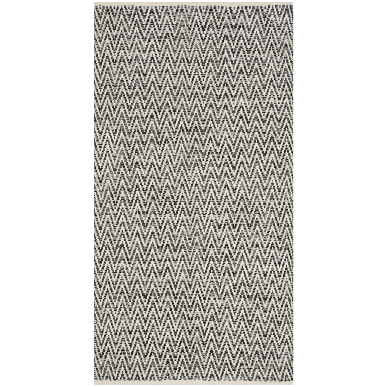 Ivory and Dark Grey Handmade Wool Cotton Area Rug, 3'0" x 5'0"