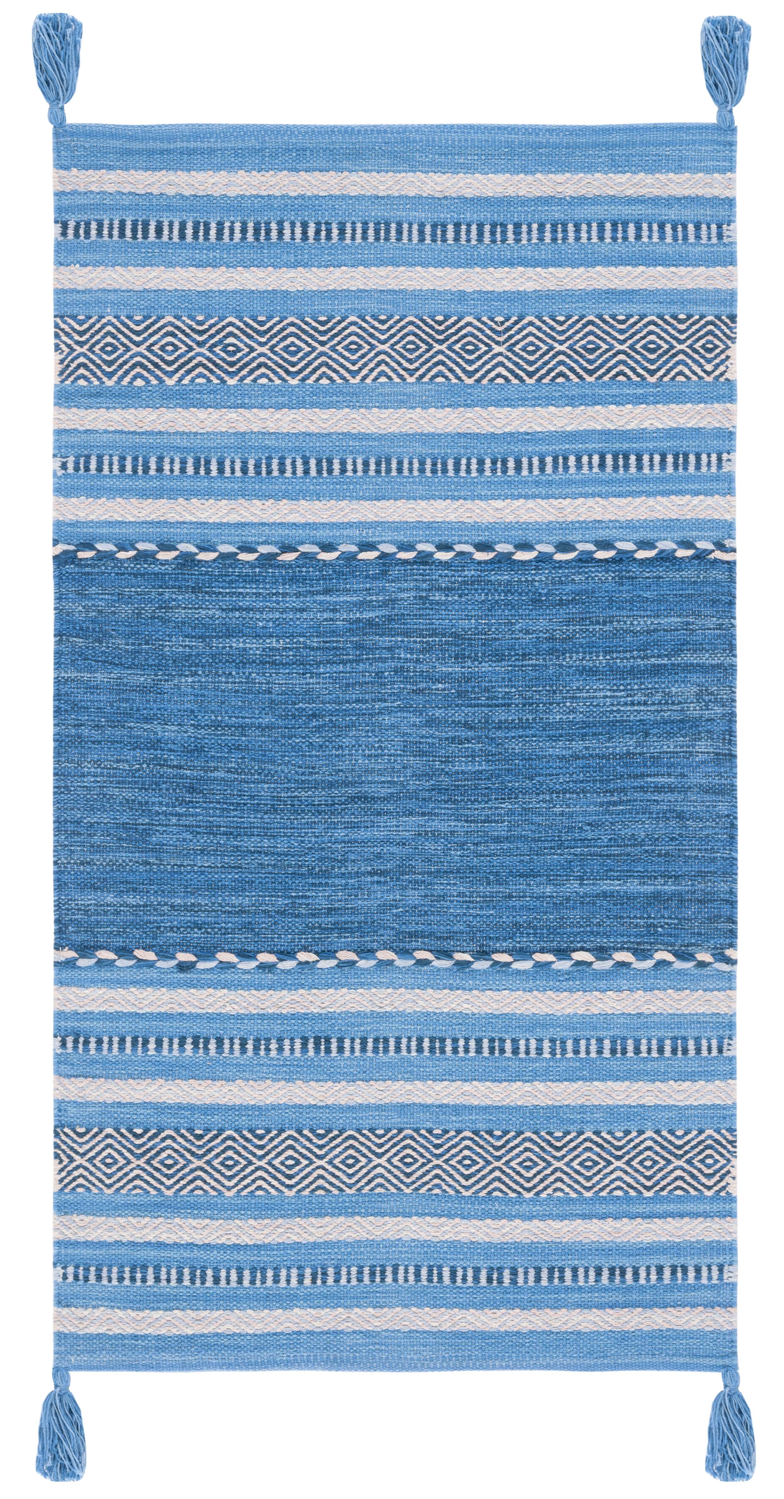 SAFAVIEH Montauk Ben Striped Cotton Area Rug, Blue/Grey, 2'3" x 4'