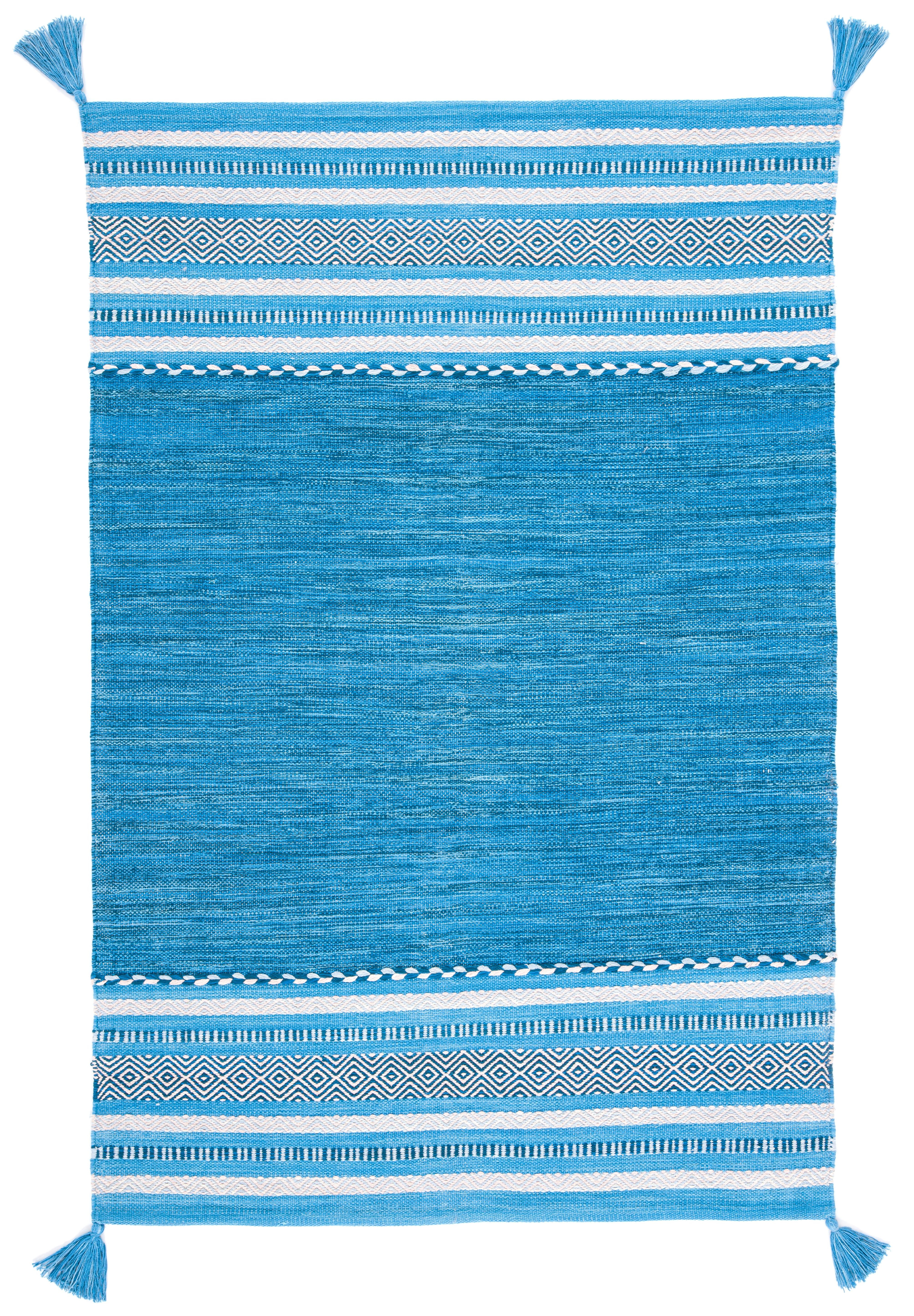 Coastal Charm Blue Cotton 4' x 6' Handwoven Ikat Area Rug