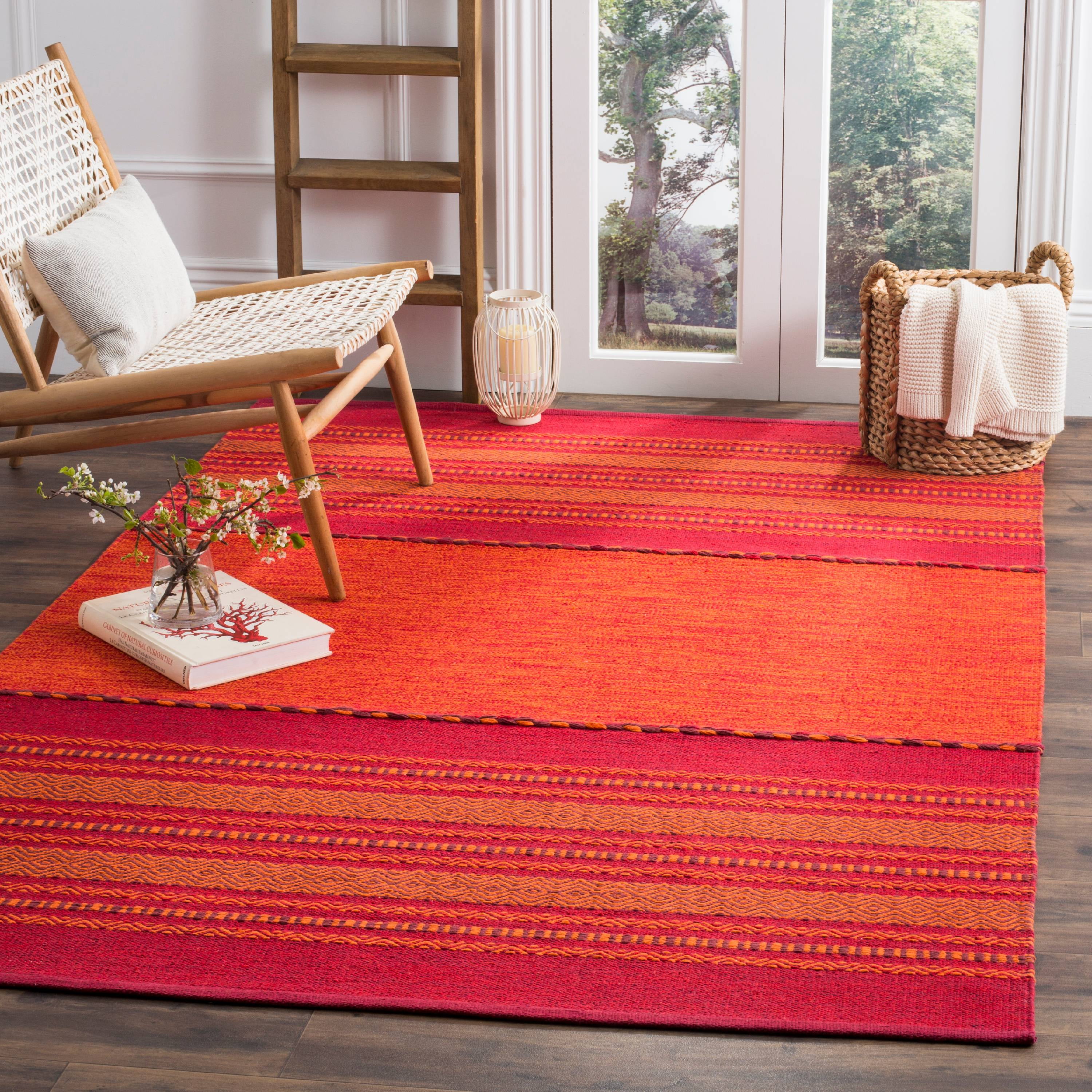 SAFAVIEH Montauk Ben Striped Soft Braided Cotton Area Rug, Orange/Red, 9' x 12'
