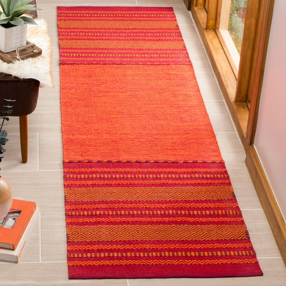 SAFAVIEH Montauk Ben Striped Soft Braided Cotton Runner Rug, Orange/Red, 2'6" x 10'