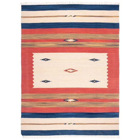 SAFAVIEH Montauk Benson Southwestern Cotton Area Rug, Blue/Red, 8' x 10'