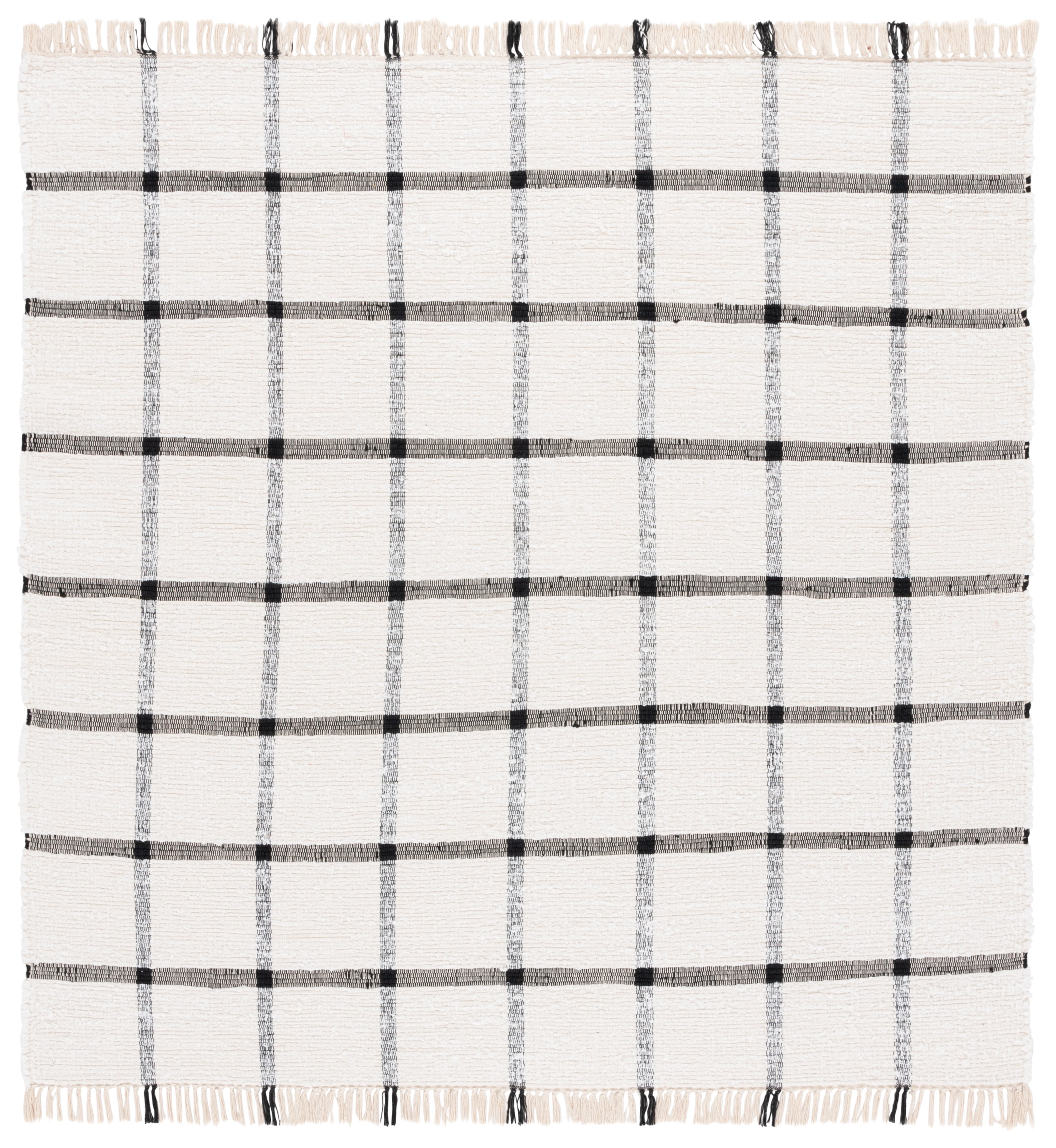 SAFAVIEH Montauk Bevin Checkered Area Rug, Ivory/Black, 6' x 6' Square