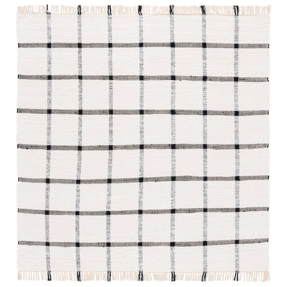 SAFAVIEH Montauk Bevin Checkered Area Rug, Ivory/Black, 6' x 6' Square