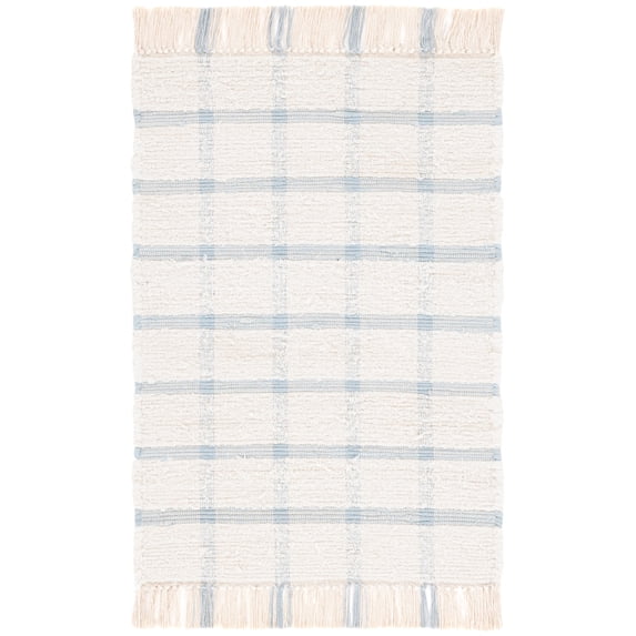 SAFAVIEH Montauk Bevin Checkered Area Rug, Ivory/Blue, 3' x 5'