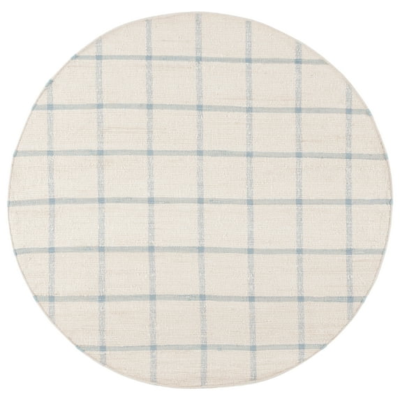 SAFAVIEH Montauk Bevin Checkered Area Rug, Ivory/Blue, 6' x 6' Round