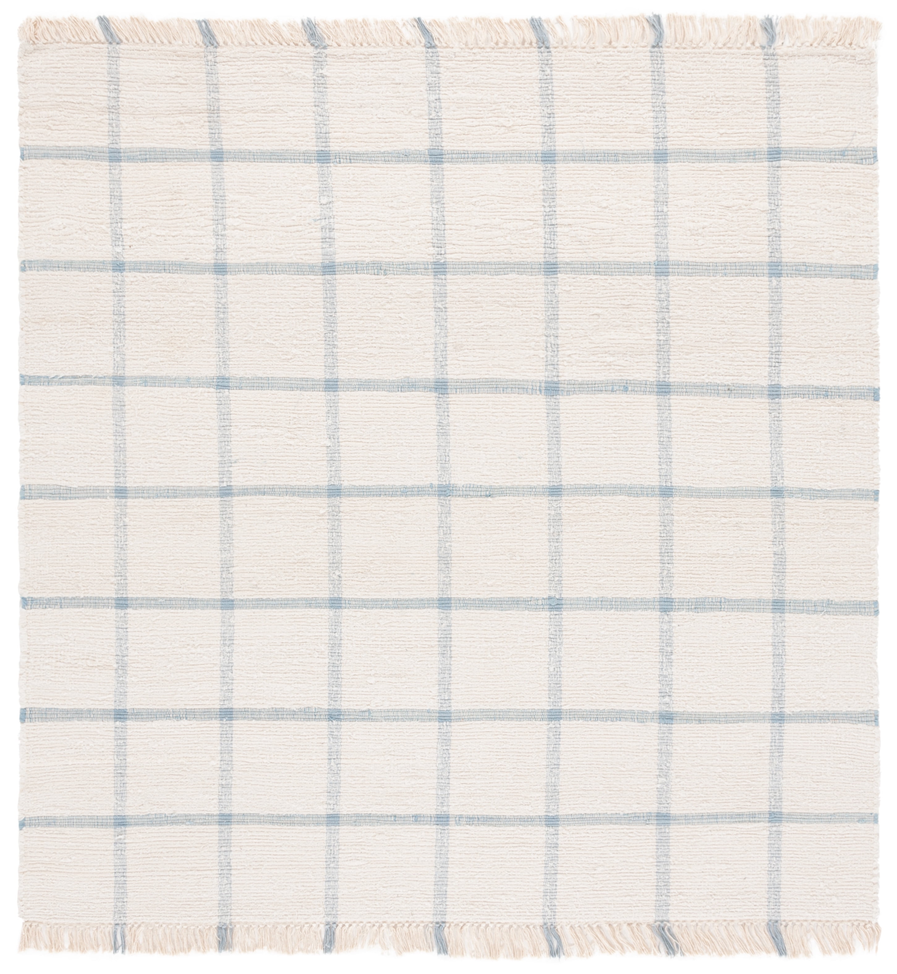 SAFAVIEH Montauk Bevin Checkered Area Rug, Ivory/Blue, 6' x 6' Square
