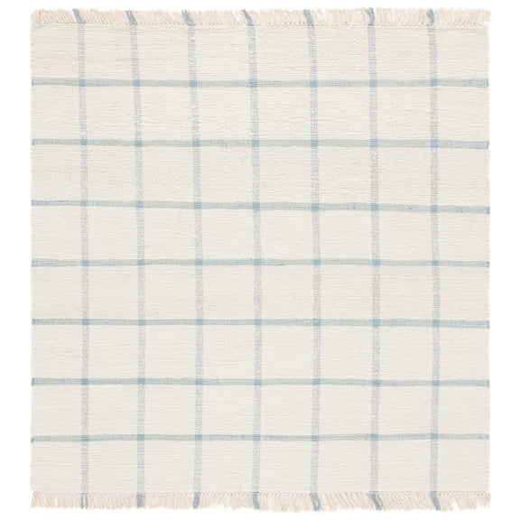 SAFAVIEH Montauk Bevin Checkered Area Rug, Ivory/Blue, 6' x 6' Square