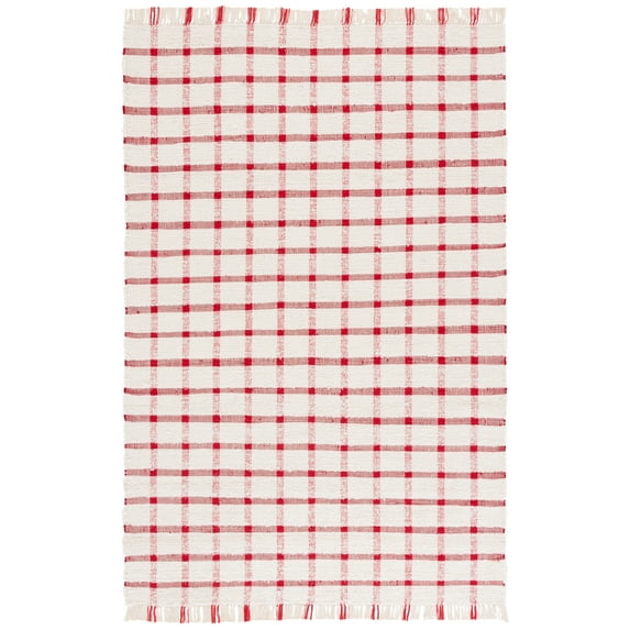 SAFAVIEH Montauk Bevin Checkered Area Rug, Ivory/Red, 4' x 6'