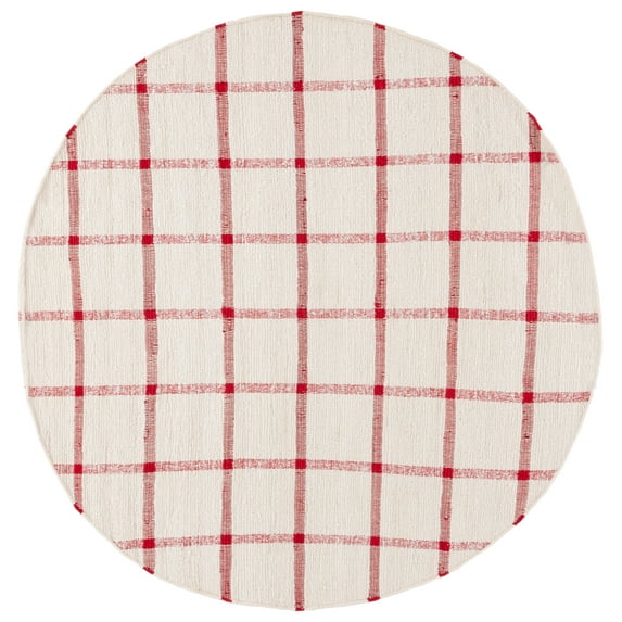 SAFAVIEH Montauk Bevin Checkered Area Rug, Ivory/Red, 6' x 6' Round