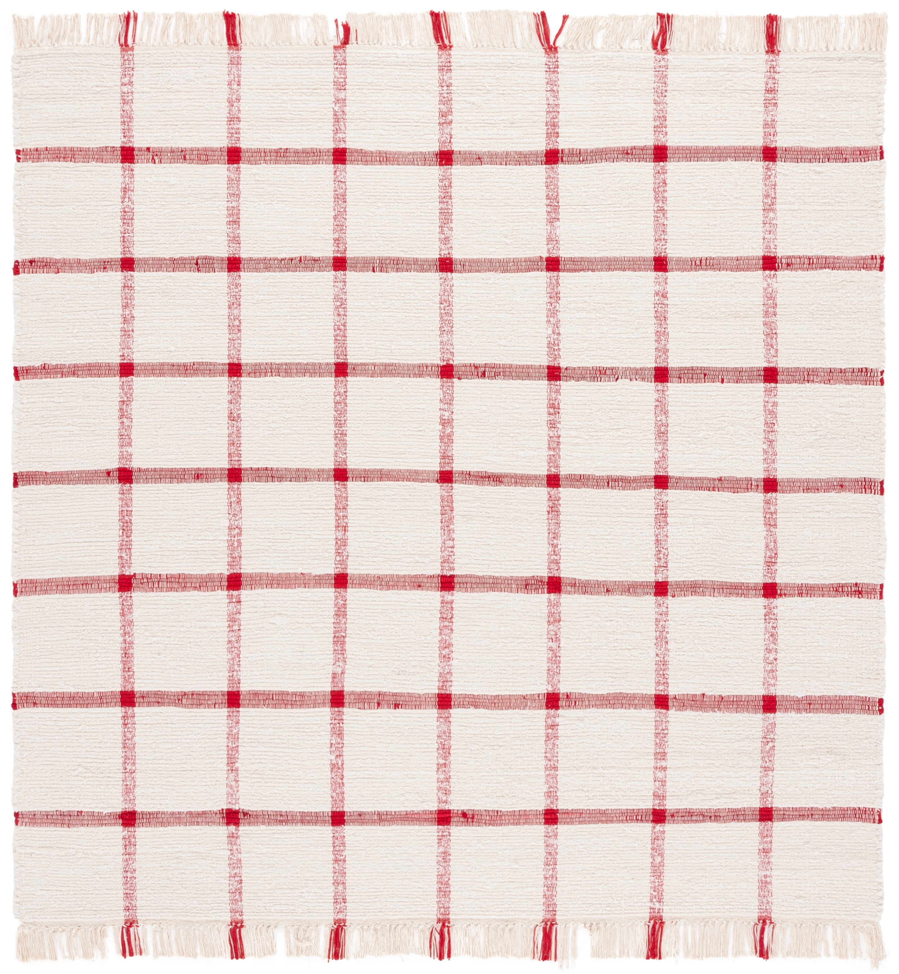 SAFAVIEH Montauk Bevin Checkered Area Rug, Ivory/Red, 6' x 6' Square