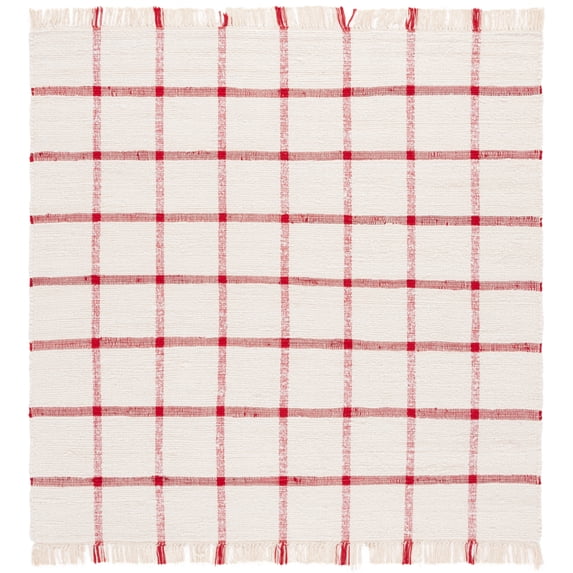 SAFAVIEH Montauk Bevin Checkered Area Rug, Ivory/Red, 6' x 6' Square