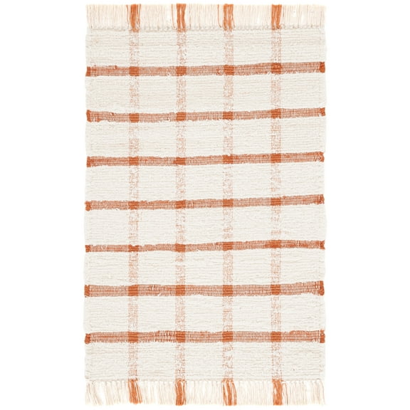 SAFAVIEH Montauk Bevin Checkered Area Rug, Ivory/Rust, 3' x 5'