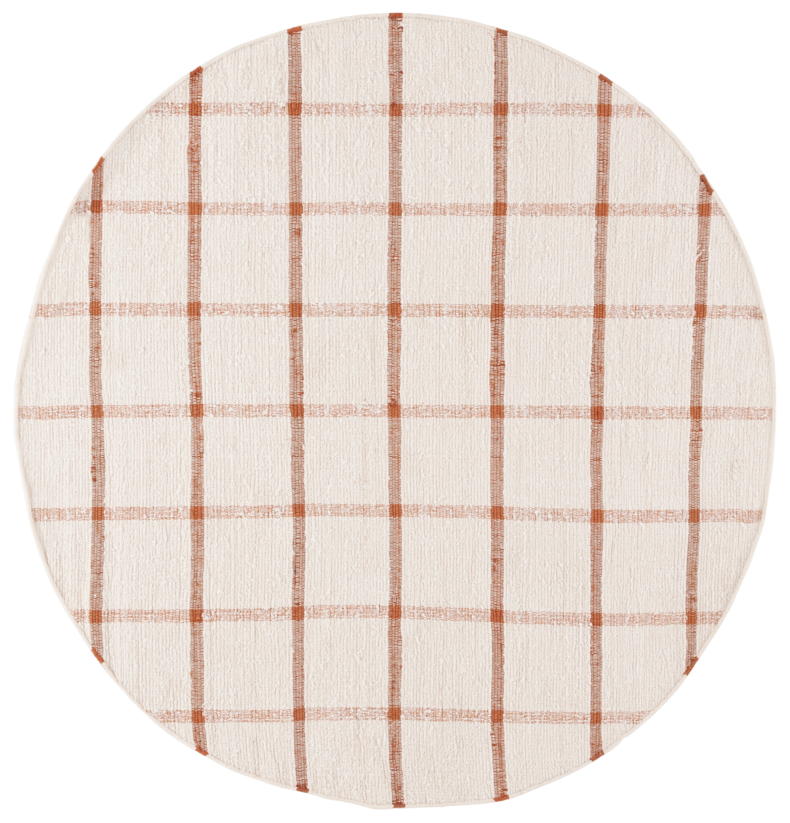 SAFAVIEH Montauk Bevin Checkered Area Rug, Ivory/Rust, 6' x 6' Round ...