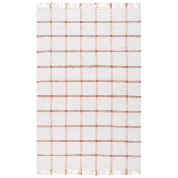 SAFAVIEH Montauk Bevin Checkered Area Rug, Ivory/Rust, 6' x 9'