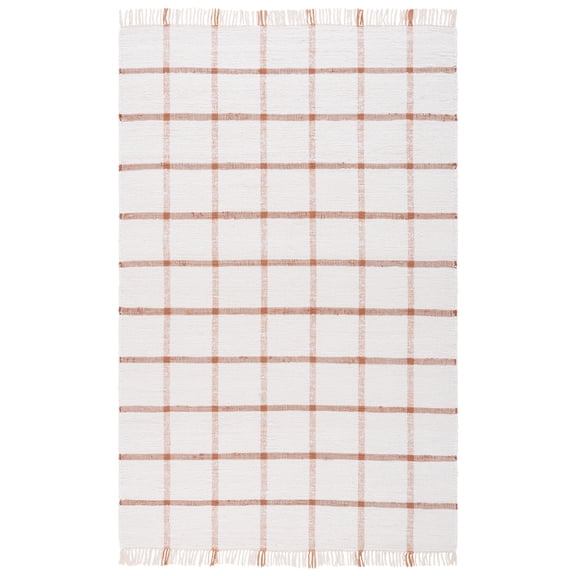 SAFAVIEH Montauk Bevin Checkered Area Rug, Ivory/Rust, 6' x 9'