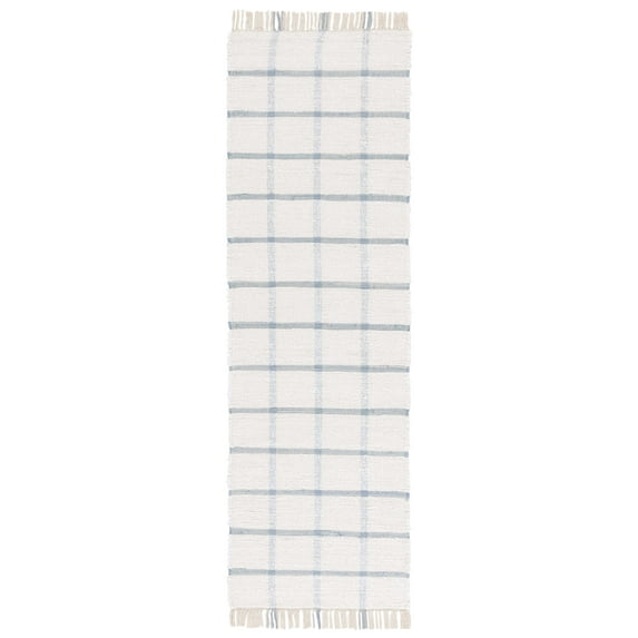 SAFAVIEH Montauk Bevin Checkered Runner Rug, Ivory/Blue, 2'3" x 8'