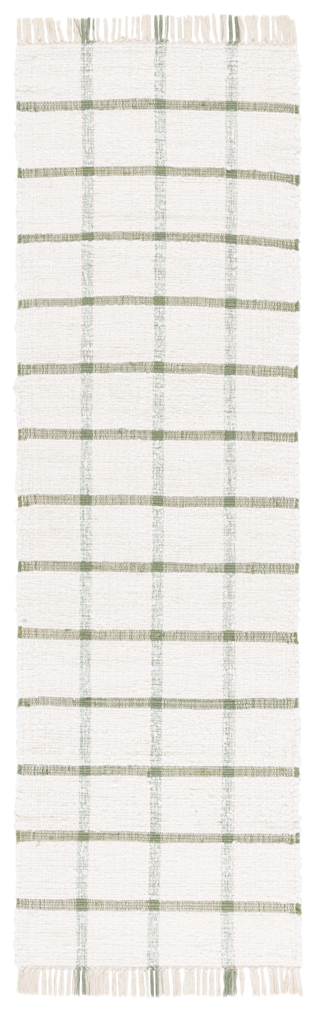 SAFAVIEH Montauk Bevin Checkered Runner Rug, Ivory/Green, 2'3" x 8'