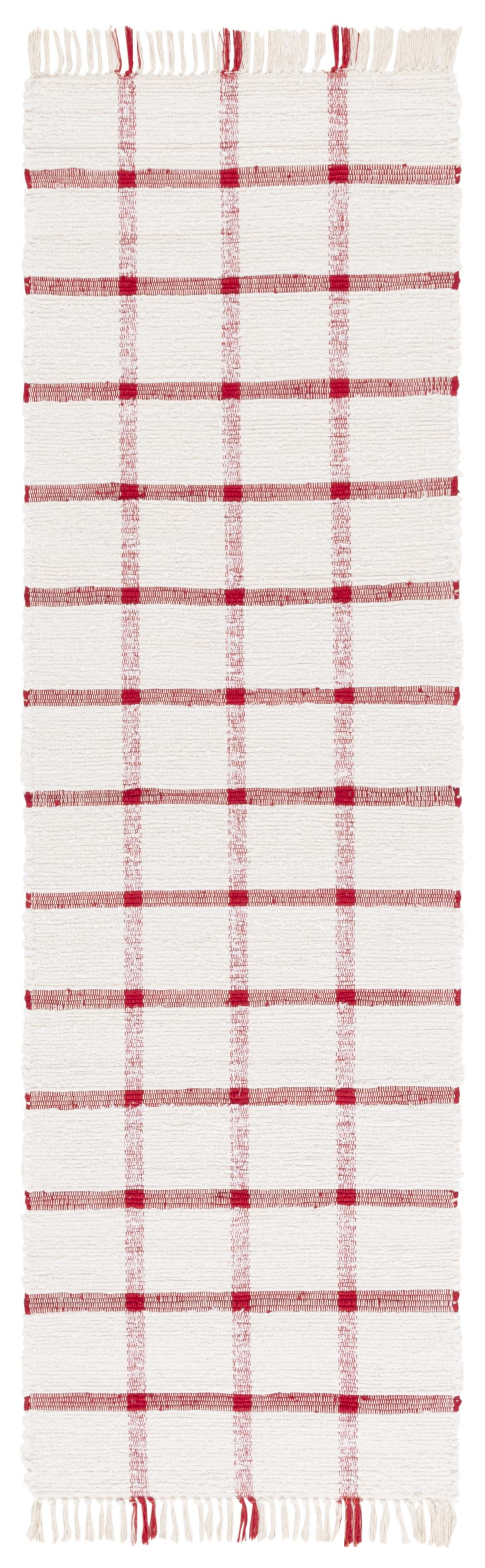 SAFAVIEH Montauk Bevin Checkered Runner Rug, Ivory/Red, 2'3" x 8'