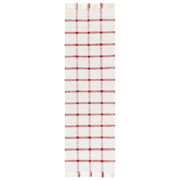 SAFAVIEH Montauk Bevin Checkered Runner Rug, Ivory/Red, 2'3" x 8'