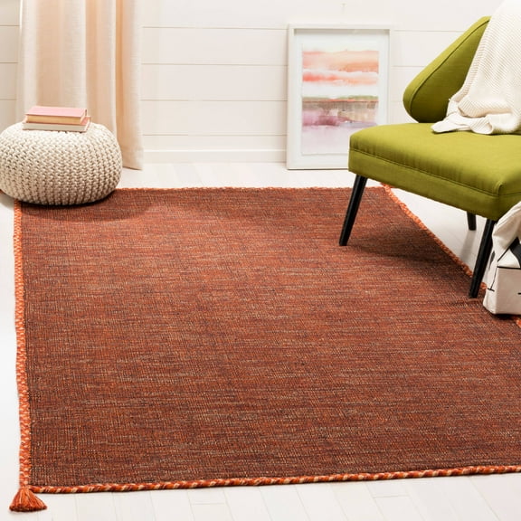 SAFAVIEH Montauk Bijar Jace Solid Soft Braided Cotton Area Rug, Orange/Black, 5' x 8'