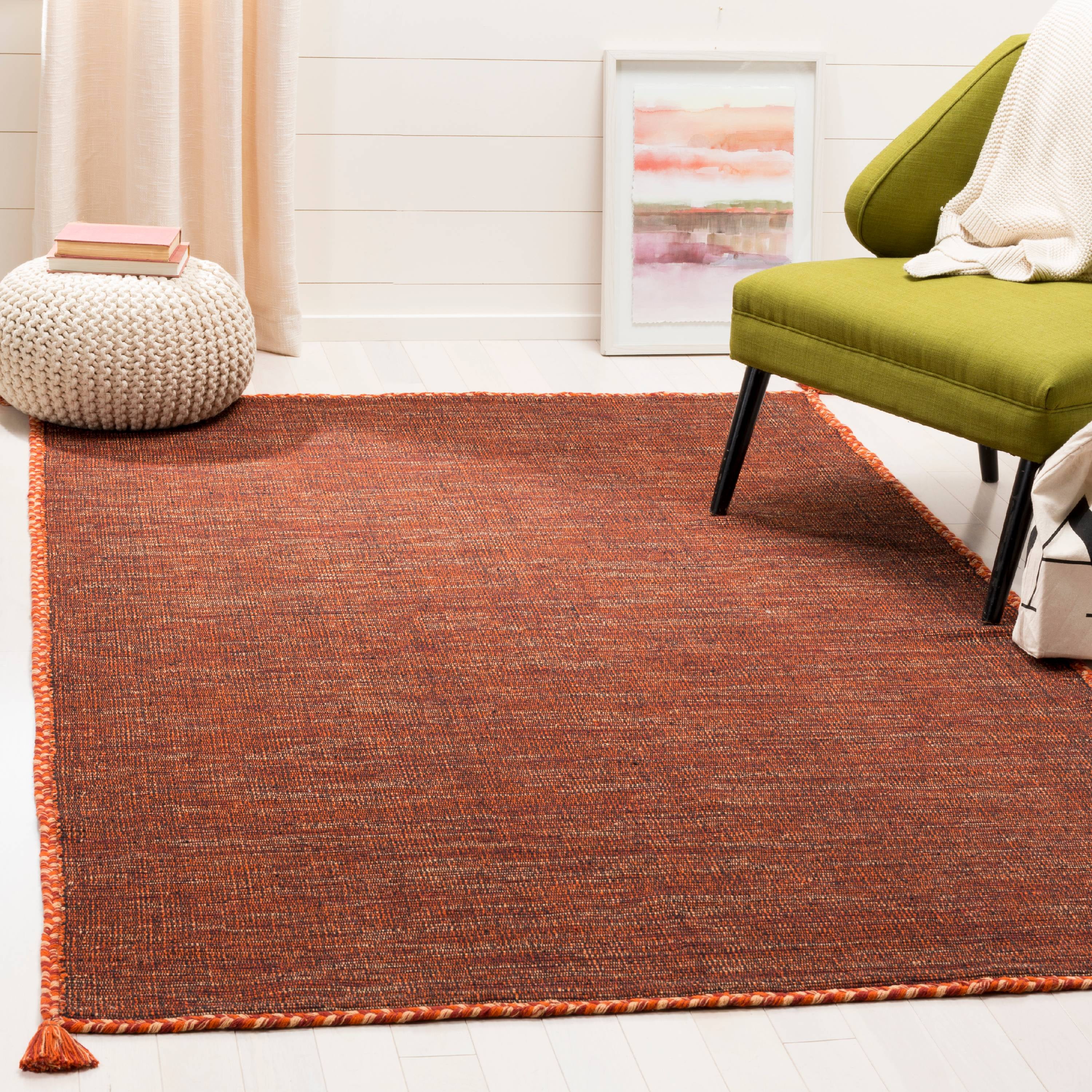 Handmade Reversible Orange and Black Cotton 8' x 10' Area Rug