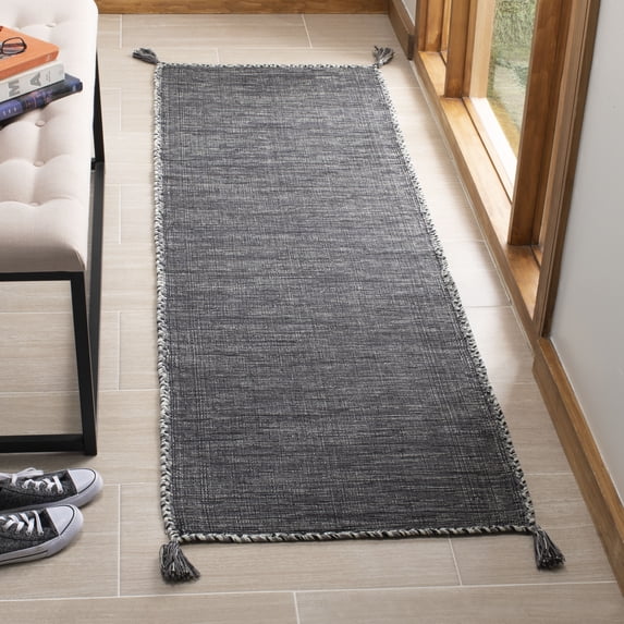 SAFAVIEH Montauk Bijar Jace Solid Soft Braided Cotton Runner Rug, Grey/Black, 2'3" x 7'