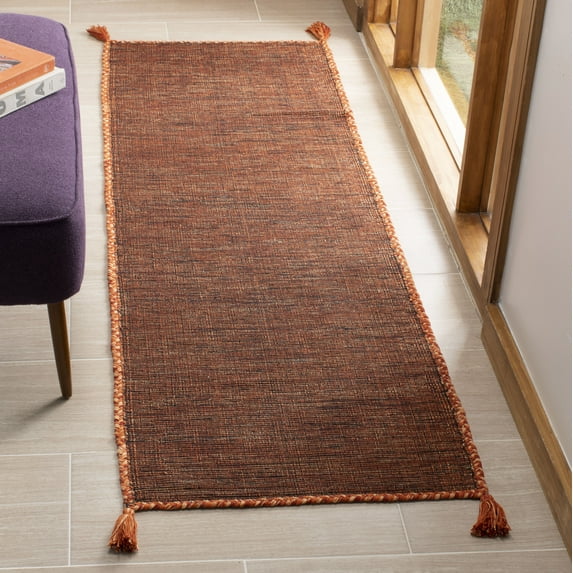 SAFAVIEH Montauk Bijar Jace Solid Soft Braided Cotton Runner Rug, Orange/Black, 2'3" x 7'