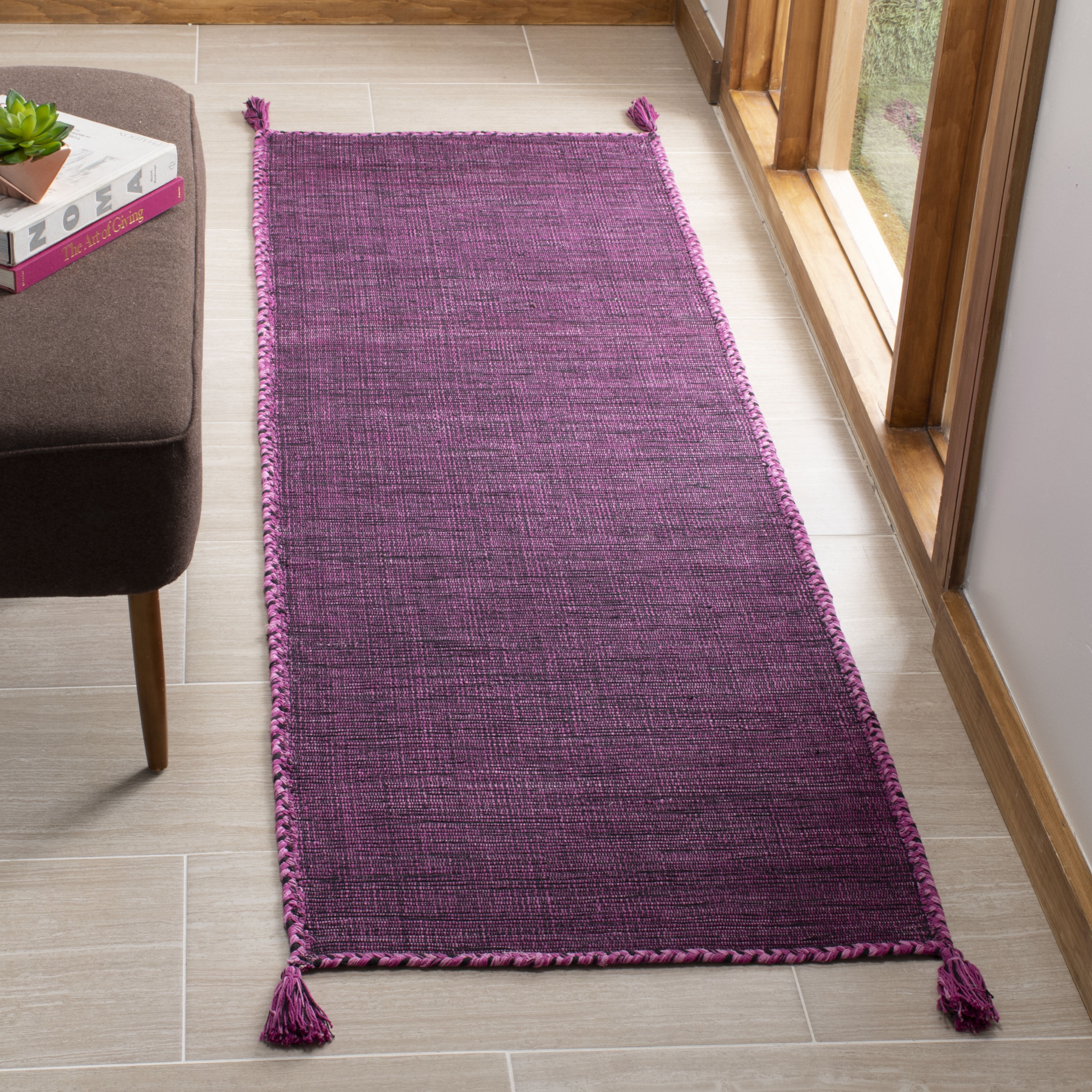 Handwoven Purple and Black Cotton Runner Rug