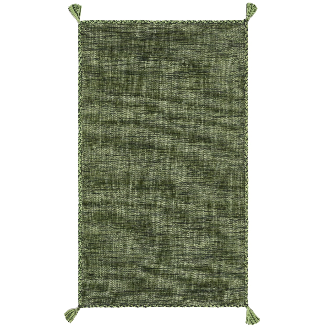 Handmade Green and Black Cotton Flat Woven Reversible Rug, 2' x 3'